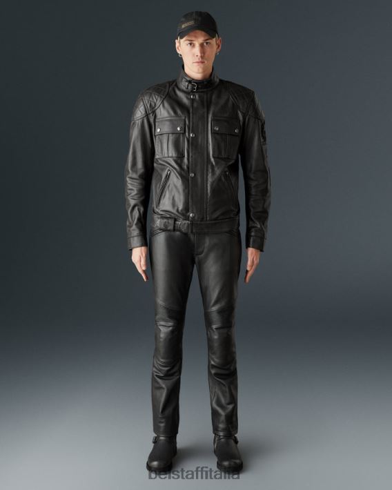 vestiario Belstaff Giacca da moto Brooklands pelle cerata a mano nero antico uomini H2DD6J431
