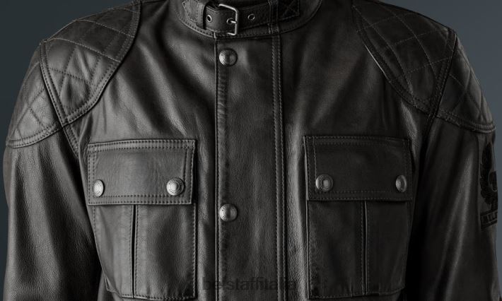 vestiario Belstaff Giacca da moto Brooklands pelle cerata a mano nero antico uomini H2DD6J431