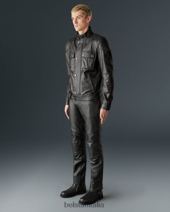 vestiario Belstaff Giacca da moto Brooklands pelle cerata a mano nero antico uomini H2DD6J431
