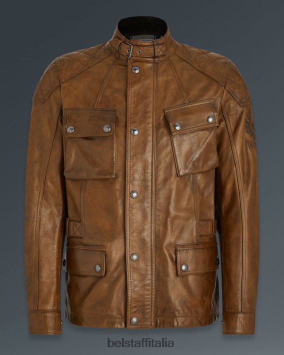 vestiario Belstaff giacca da moto Turner cuero bruciato in pelle cerata a mano uomini H2DD6J439