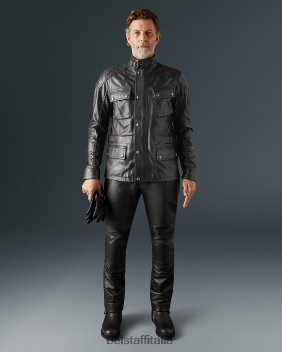 vestiario Belstaff giacca da moto Turner pelle cerata a mano nero antico uomini H2DD6J430