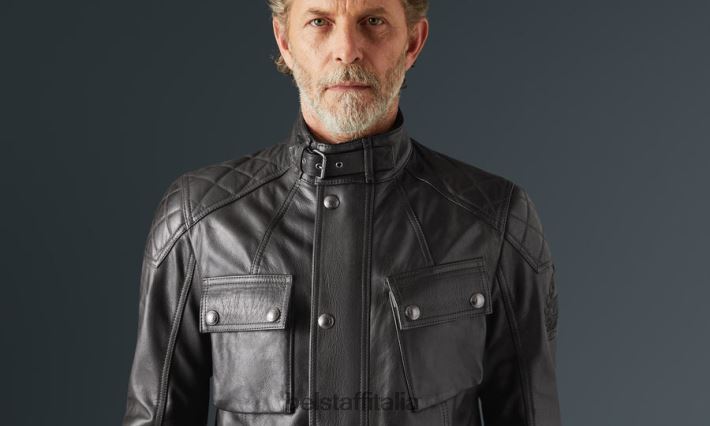 vestiario Belstaff giacca da moto Turner pelle cerata a mano nero antico uomini H2DD6J430