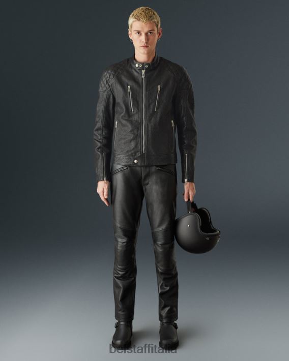 vestiario Belstaff giacca da moto ghepardo pelle di vitello nera uomini H2DD6J434
