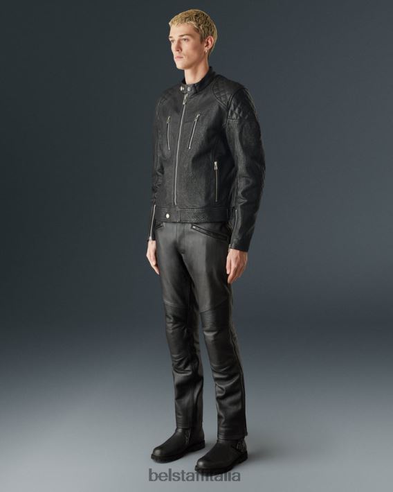 vestiario Belstaff giacca da moto ghepardo pelle di vitello nera uomini H2DD6J434