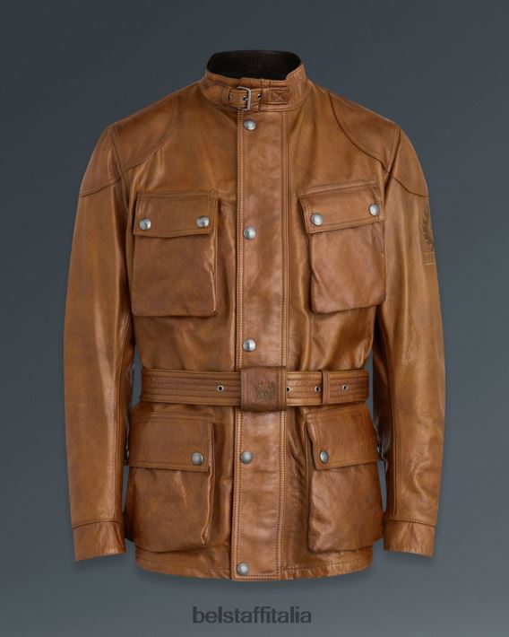 vestiario Belstaff giacca da moto trialmaster cuero bruciato in pelle cerata a mano uomini H2DD6J438