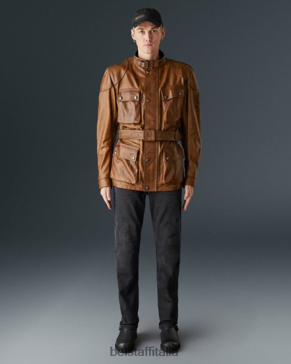 vestiario Belstaff giacca da moto trialmaster cuero bruciato in pelle cerata a mano uomini H2DD6J438