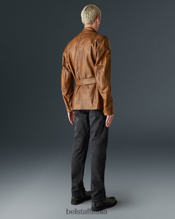 vestiario Belstaff giacca da moto trialmaster cuero bruciato in pelle cerata a mano uomini H2DD6J438