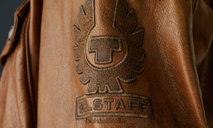 vestiario Belstaff giacca da moto trialmaster cuero bruciato in pelle cerata a mano uomini H2DD6J438