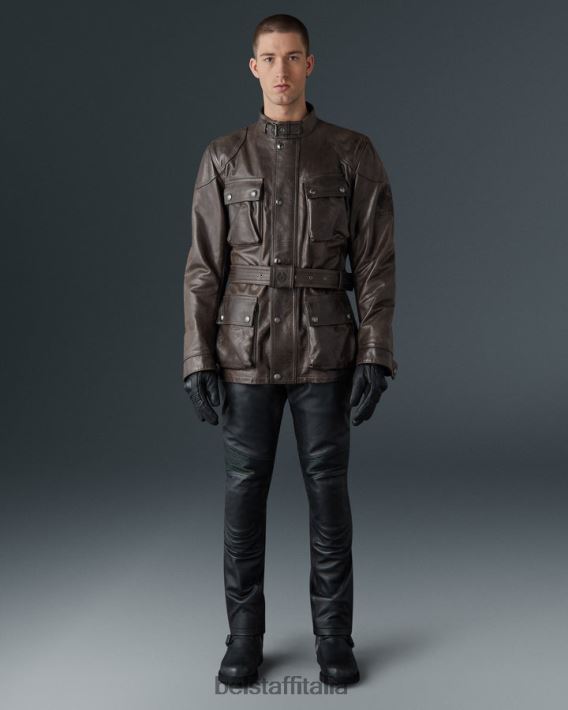 vestiario Belstaff giacca da moto trialmaster pelle cerata a mano marrone-nero uomini H2DD6J433