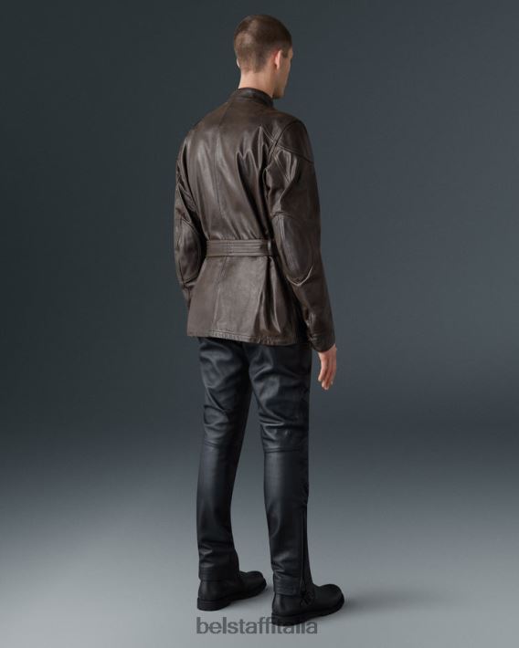 vestiario Belstaff giacca da moto trialmaster pelle cerata a mano marrone-nero uomini H2DD6J433