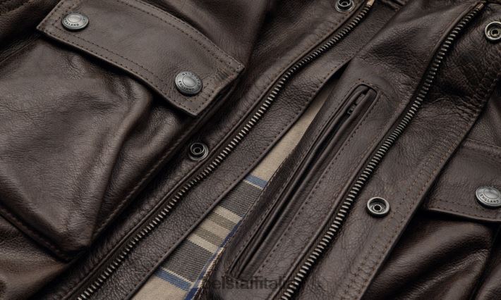 vestiario Belstaff giacca da moto trialmaster pelle cerata a mano marrone-nero uomini H2DD6J433