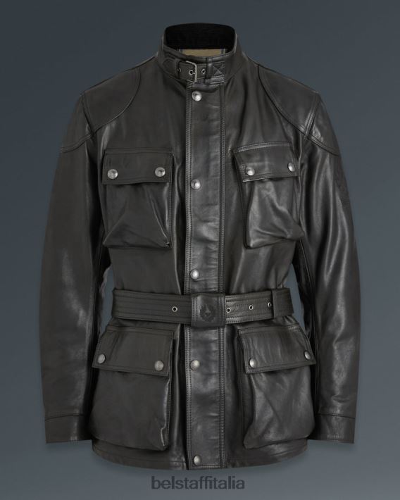 vestiario Belstaff giacca da moto trialmaster pelle cerata a mano nero antico uomini H2DD6J435