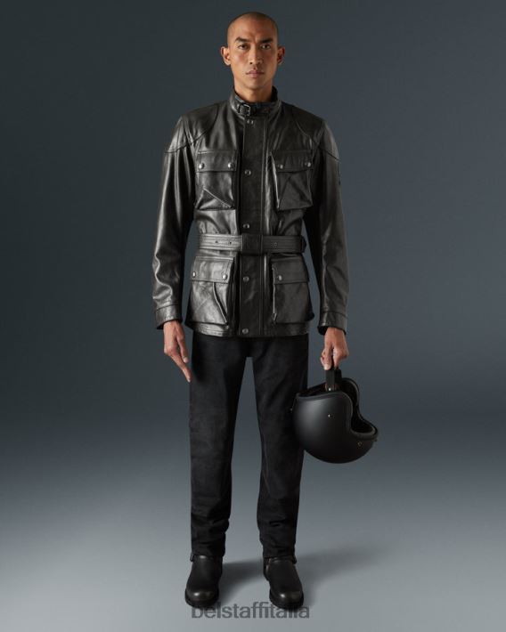 vestiario Belstaff giacca da moto trialmaster pelle cerata a mano nero antico uomini H2DD6J435