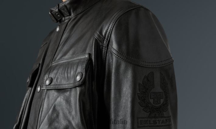 vestiario Belstaff giacca da moto trialmaster pelle cerata a mano nero antico uomini H2DD6J435
