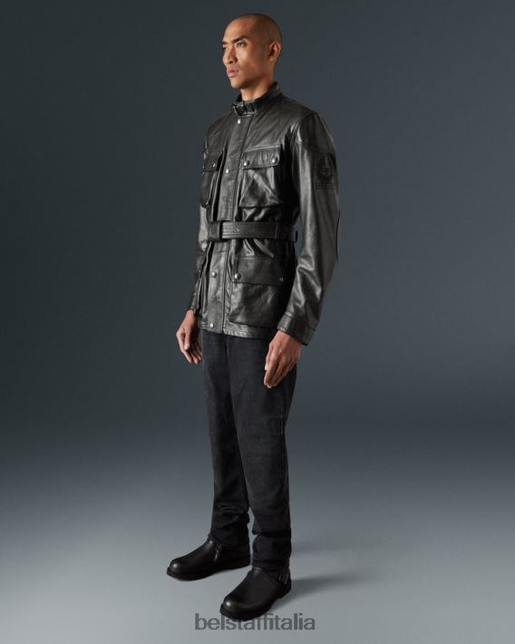 vestiario Belstaff giacca da moto trialmaster pelle cerata a mano nero antico uomini H2DD6J435