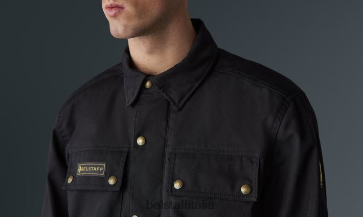vestiario Belstaff camicia da palazzo tela di cotone nera uomini H2DD6J446