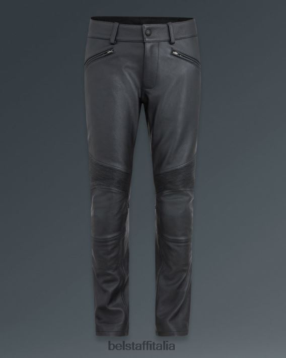 vestiario Belstaff Pantaloni da moto McGregor pelle fiore nera uomini H2DD6J449