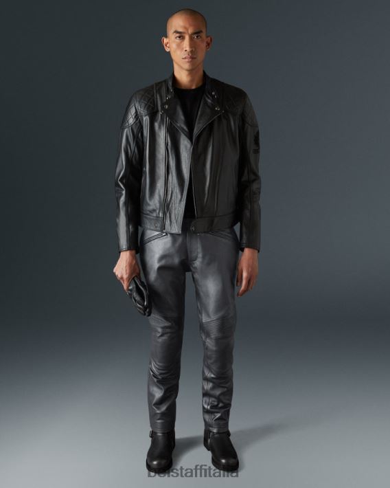 vestiario Belstaff Pantaloni da moto McGregor pelle fiore nera uomini H2DD6J449