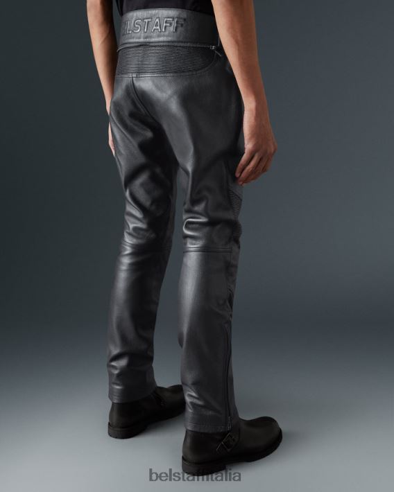 vestiario Belstaff Pantaloni da moto McGregor pelle fiore nera uomini H2DD6J449