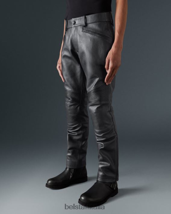 vestiario Belstaff Pantaloni da moto McGregor pelle fiore nera uomini H2DD6J449