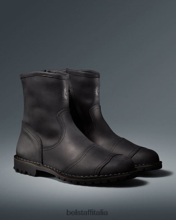 scarpa Belstaff stivali da moto di durata pelle fiore nera uomini H2DD6J458