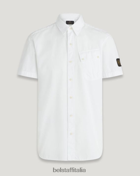 vestiario Belstaff camicia a maniche corte del campo twill di cotone bianco uomini H2DD6J130