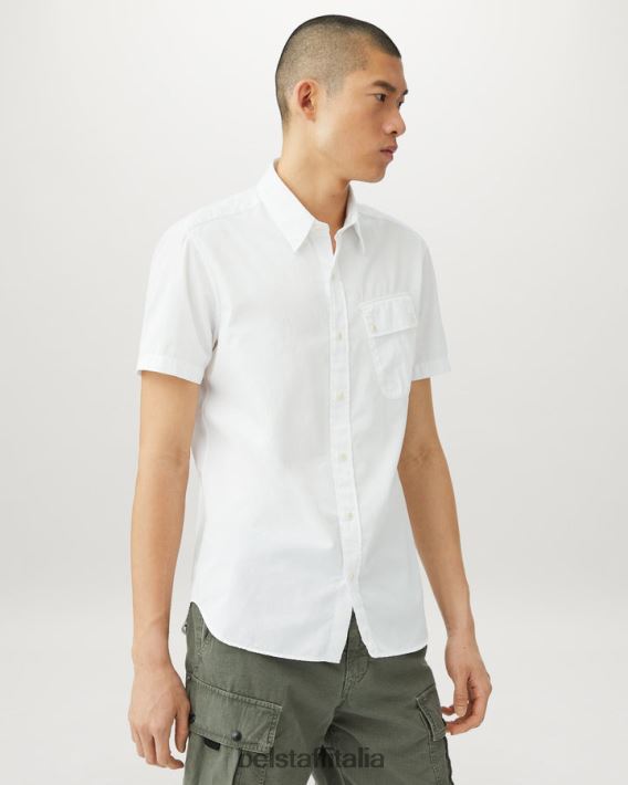 vestiario Belstaff camicia a maniche corte del campo twill di cotone bianco uomini H2DD6J130
