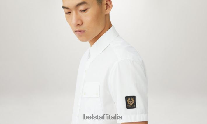 vestiario Belstaff camicia a maniche corte del campo twill di cotone bianco uomini H2DD6J130