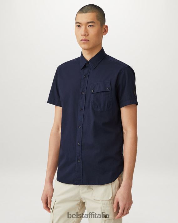 vestiario Belstaff camicia a maniche corte del campo twill di cotone blu scuro profondo uomini H2DD6J132
