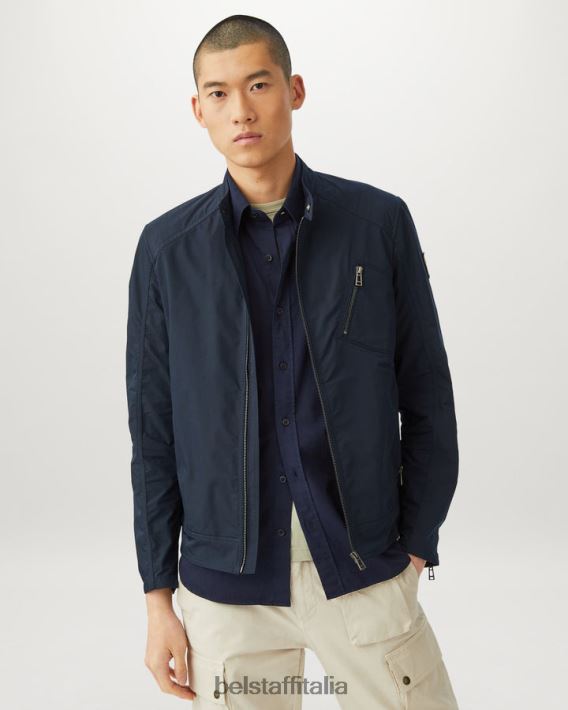 vestiario Belstaff camicia a maniche corte del campo twill di cotone blu scuro profondo uomini H2DD6J132