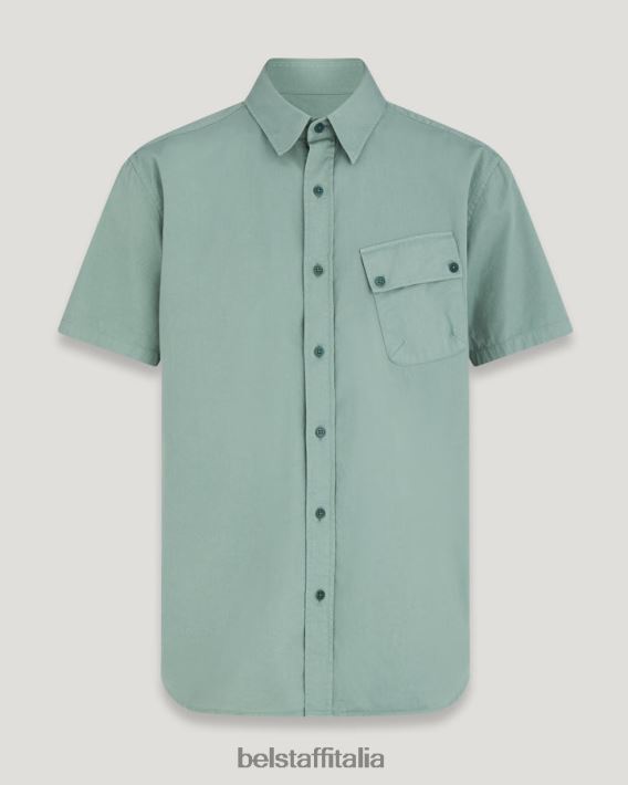 vestiario Belstaff camicia a maniche corte del campo twill di cotone verde acciaio uomini H2DD6J136