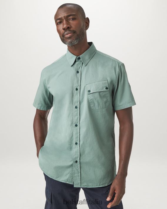 vestiario Belstaff camicia a maniche corte del campo twill di cotone verde acciaio uomini H2DD6J136