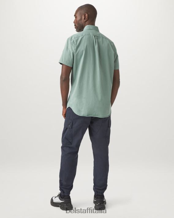 vestiario Belstaff camicia a maniche corte del campo twill di cotone verde acciaio uomini H2DD6J136