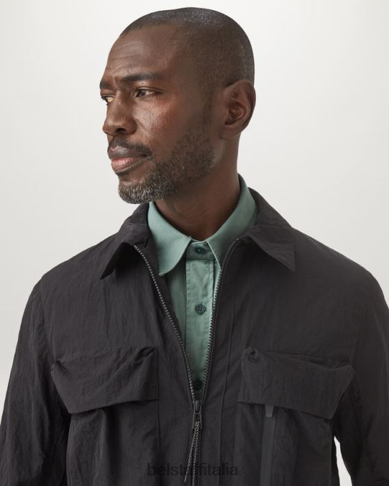 vestiario Belstaff camicia a maniche corte del campo twill di cotone verde acciaio uomini H2DD6J136