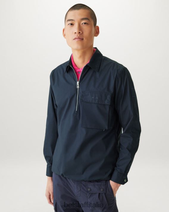 vestiario Belstaff camicia a punti popeline di cotone inchiostro scuro uomini H2DD6J131