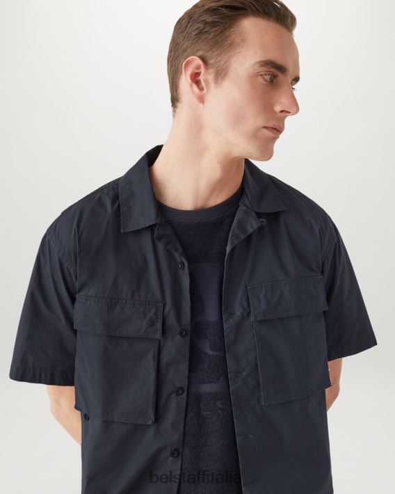 vestiario Belstaff camicia vagabonda popeline di cotone inchiostro scuro uomini H2DD6J133