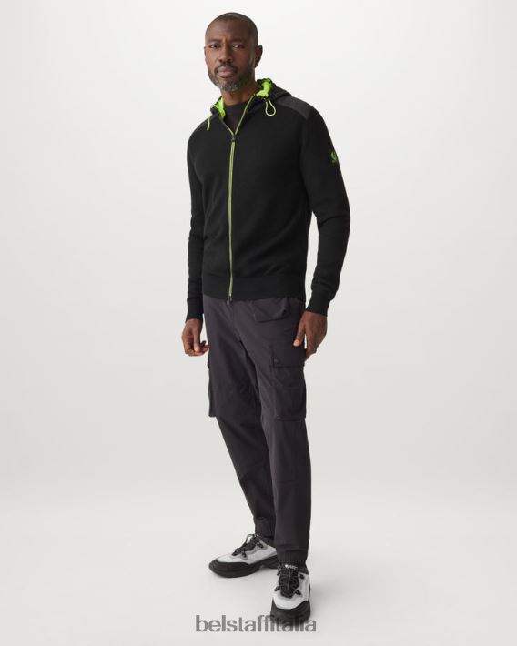 vestiario Belstaff Cardigan con cerniera Flash Aldington lana merino nera/giallo fluo uomini H2DD6J228