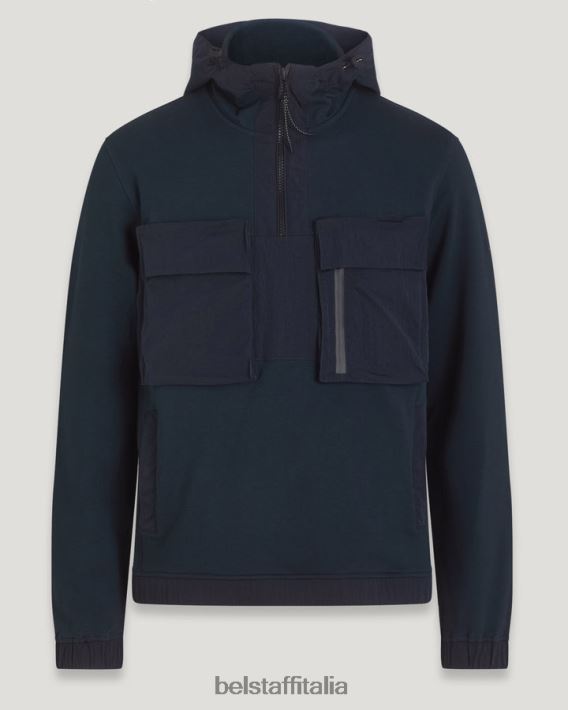 vestiario Belstaff Felpa con cappuccio e zip a un quarto inchiostro scuro in vello leggero uomini H2DD6J232