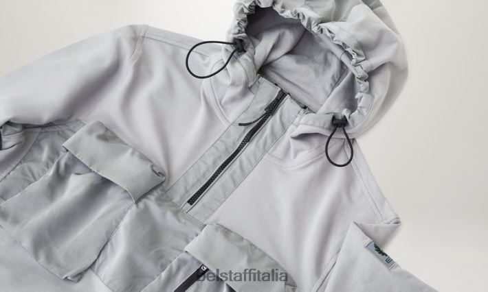 vestiario Belstaff Felpa con cappuccio e zip a un quarto pile leggero argento antico uomini H2DD6J267