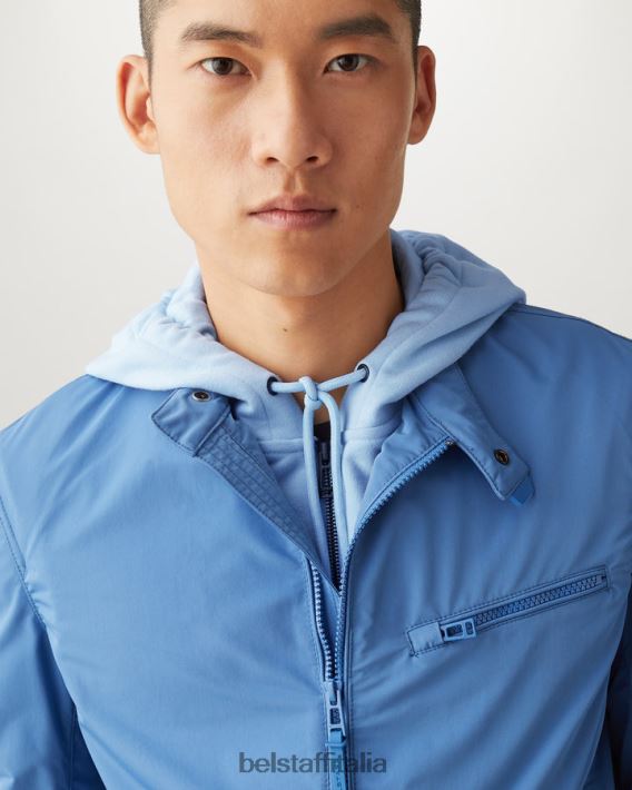 vestiario Belstaff felpa con cappuccio con cerniera intera felpa di cotone celeste uomini H2DD6J237