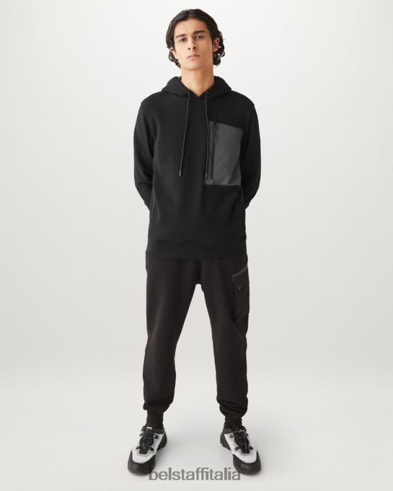 vestiario Belstaff felpa con cappuccio della zattera pile di cotone asciutto nero uomini H2DD6J217