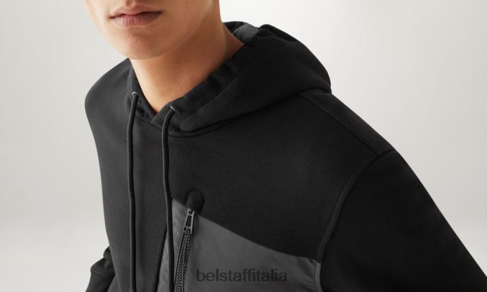 vestiario Belstaff felpa con cappuccio della zattera pile di cotone asciutto nero uomini H2DD6J217