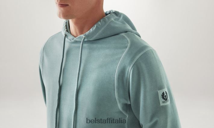 vestiario Belstaff felpa con cappuccio pile leggero tinto in capo verde acciaio uomini H2DD6J233