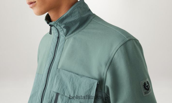 vestiario Belstaff felpa con zip intera Seal pile leggero verde acciaio uomini H2DD6J219