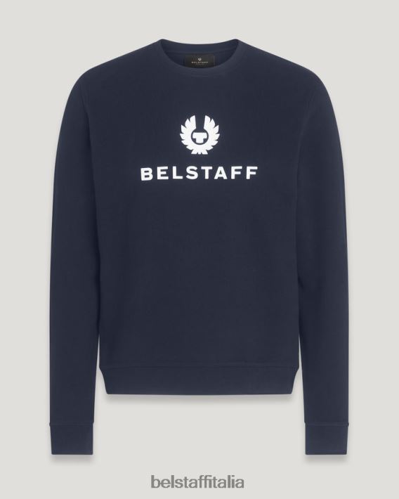 vestiario Belstaff felpa girocollo firmata vello di cotone inchiostro scuro uomini H2DD6J259