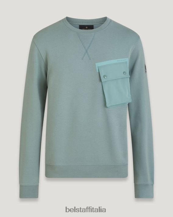 vestiario Belstaff girocollo pile di cotone asciutto verde acciaio uomini H2DD6J221