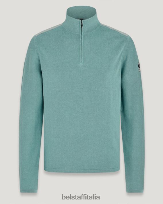 vestiario Belstaff maglione con zip a un quarto cotone pima verde acciaio uomini H2DD6J241