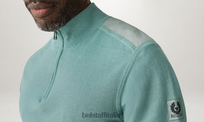 vestiario Belstaff maglione con zip a un quarto cotone pima verde acciaio uomini H2DD6J241