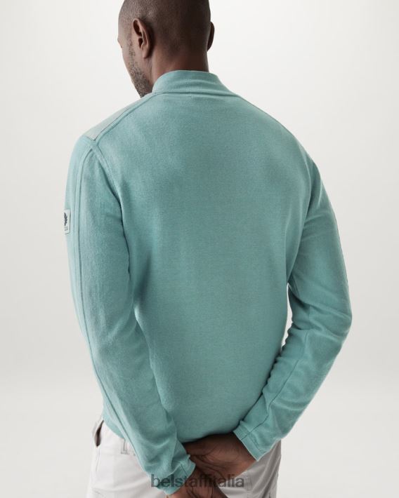 vestiario Belstaff maglione con zip a un quarto cotone pima verde acciaio uomini H2DD6J241