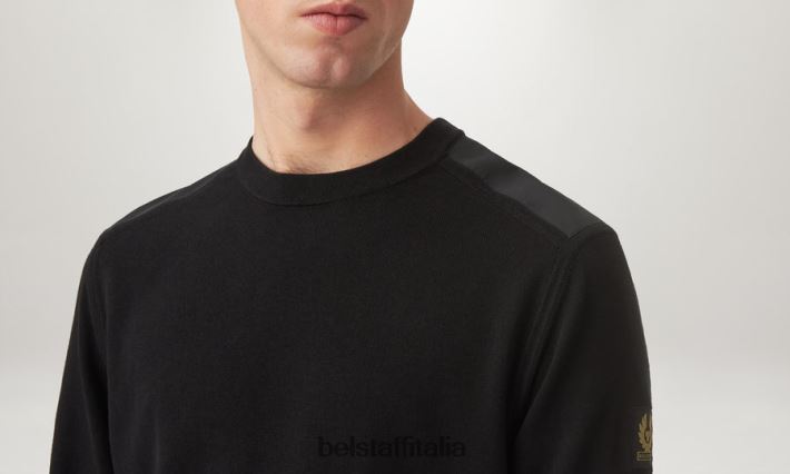 vestiario Belstaff maglione girocollo curvato cotone pima nero uomini H2DD6J235